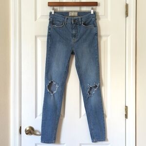 Free People Distressed Medium Wash High Waisted Ankle Cropped Skinny Jeans 26
